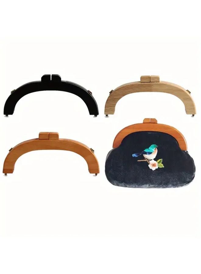 Black Vintage Wooden Wallet Frame Clasp DIY Handcrafted Embroidery Crossbody Bag Handle - Image 2